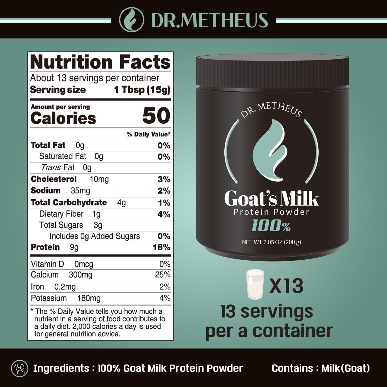 Dr.Metheus Goat Milk Powder 7.05 oz – Powdered Milk Sourced from the Netherlands, Non Fat Milk - Easily Digested, Rich in Protein & Calcium - Gluten Free, Non GMO - Image 2